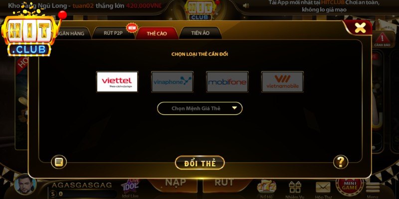 Rút Tiền Hitclub - Hướng Dẫn Các Bước Nhận Tiền An Toàn 4 Rút tiền qua thẻ cào điện thoại